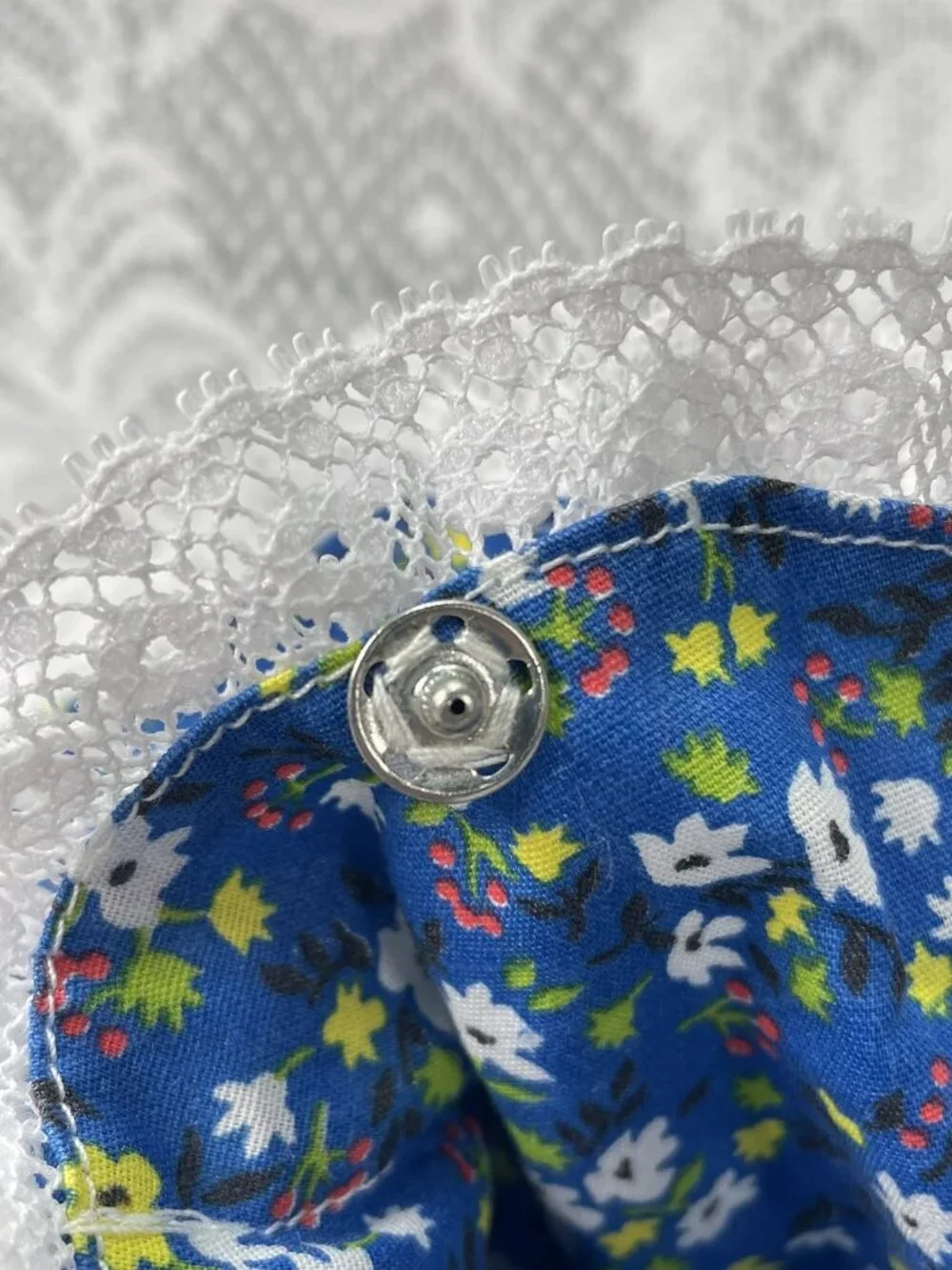 Vintage Print Fabric Egg Basket:  Handmade Country Farmhouse Decor Laced Cotton